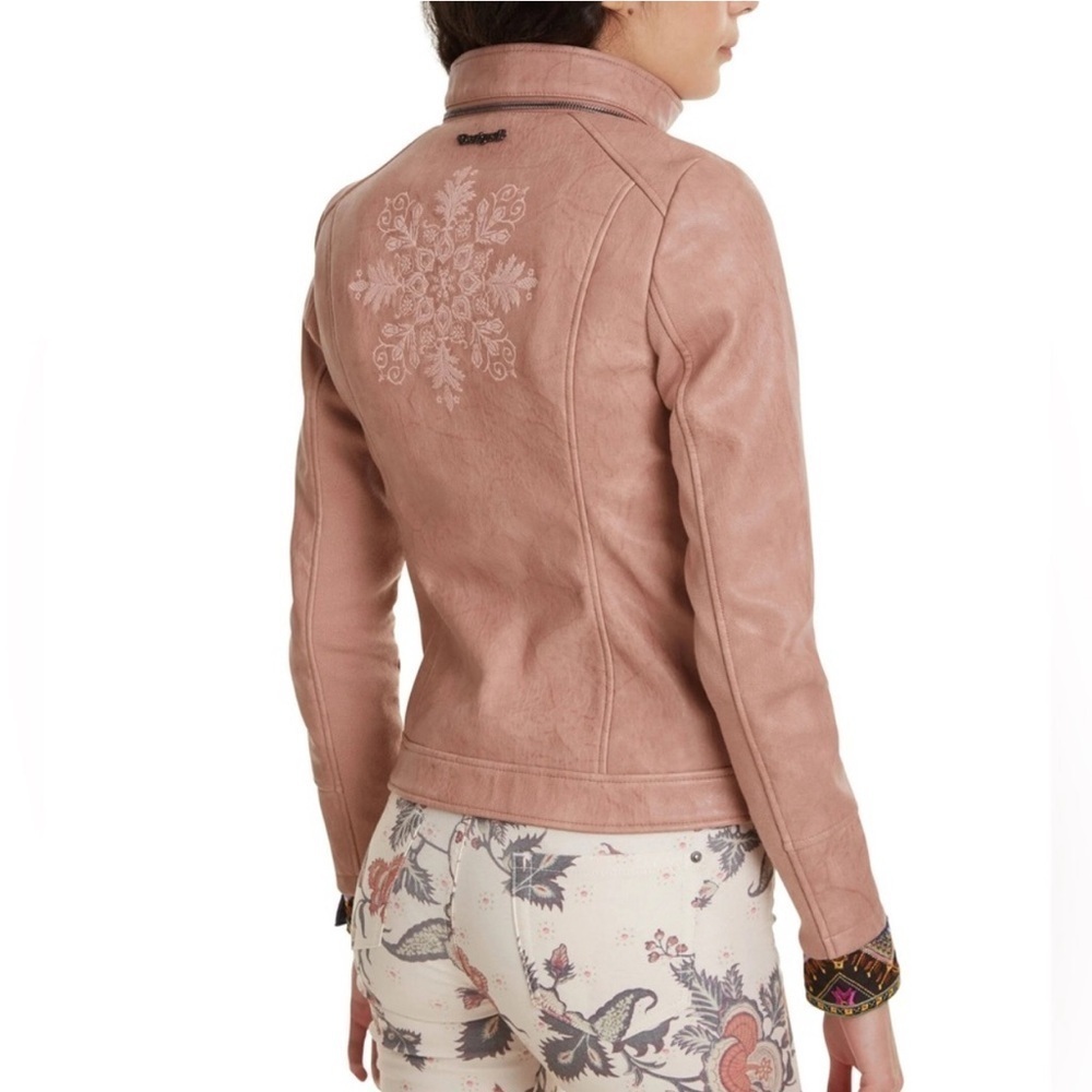 NWT Desigual Chaq Dante Vegan Faux Leather Moto Style Jacket Coat Women Size 10